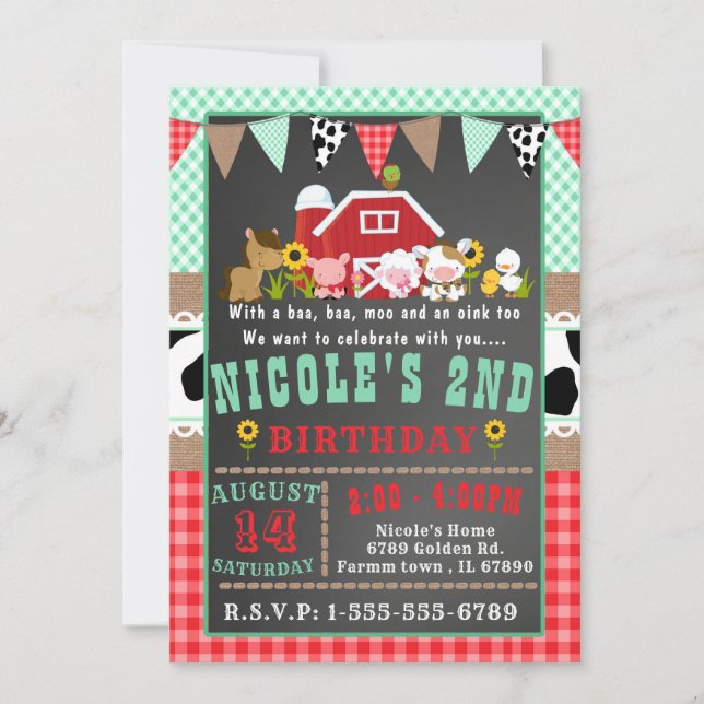 Farm Barnyard Birthday Party Invitation (Front)