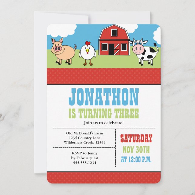 Farm Barnyard Birthday Party Invitation (Front)