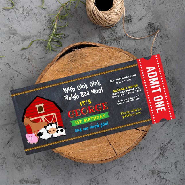 Farm Barnyard Entrance Ticket Pass Birthday Invitation (Creator Uploaded)