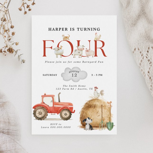 Farm Barnyard Fun Fourth Birthday  Invitation (Creator Uploaded)