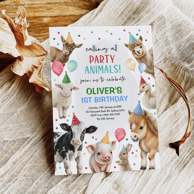 Farm Barnyard Party Animals Balloons Boy Birthday Invitation (Creator Uploaded)