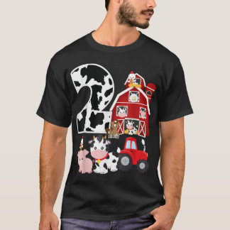 Farm Barnyard Theme Pig Cow Horse 2nd Birthday 2 Y T-Shirt