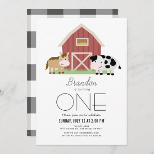Farm Barnyard White Gender-neutral 1st Birthday In Invitation