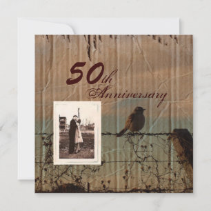 Farm bird western barn 50th wedding anniversary invitation