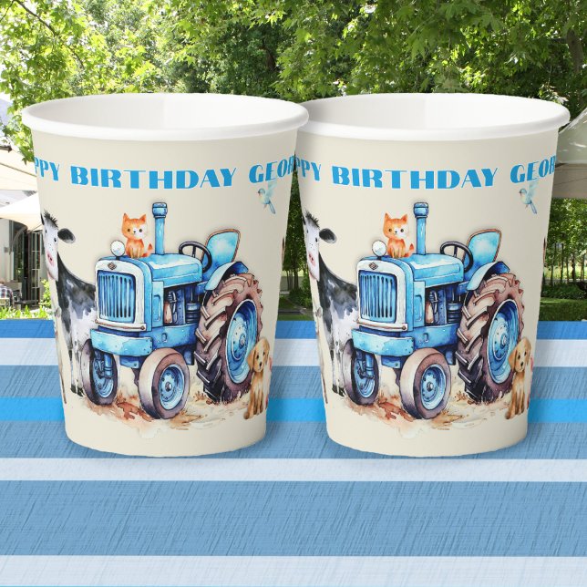 Farm Birthday Blue Tractor Party  Paper Cups (Creator Uploaded)