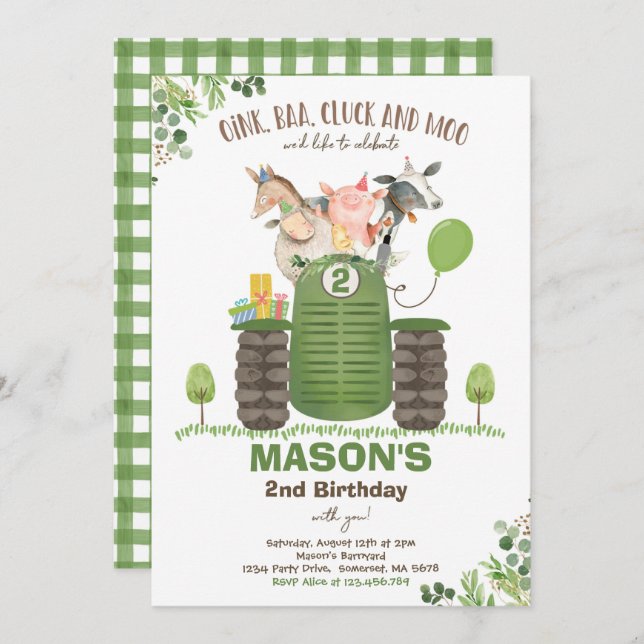 Farm Birthday Boy Old MacDonald Barnyard Party Invitation (Front/Back)