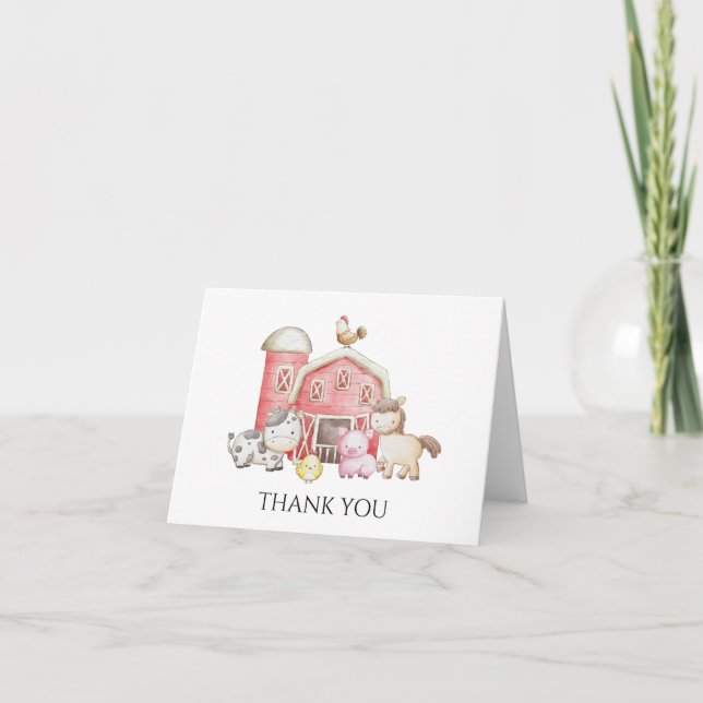 Farm birthday cute animal thank you card (Front)