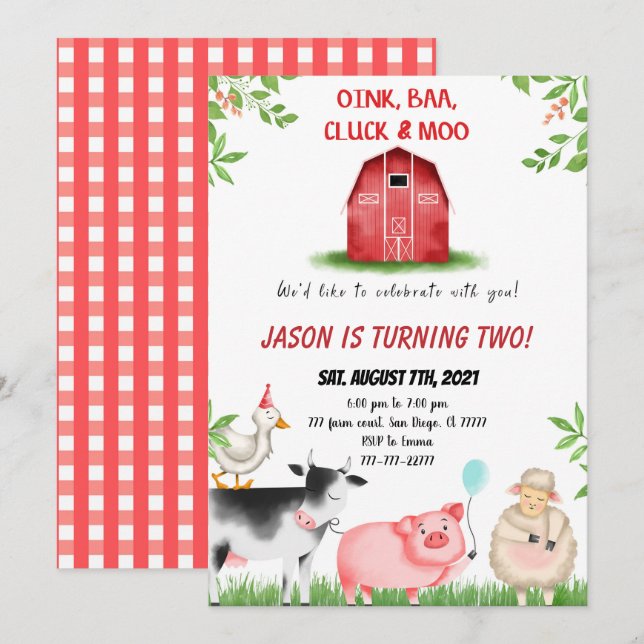 Farm Birthday  Invitation (Front/Back)