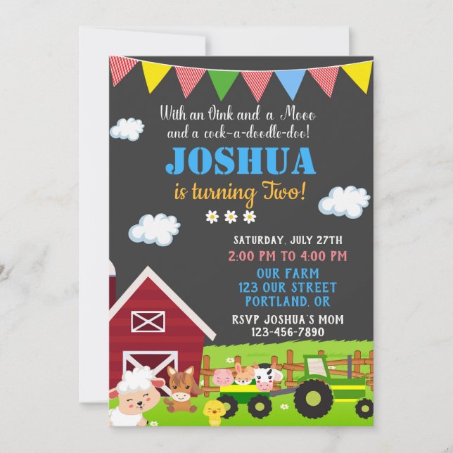 Farm birthday invitation Barnyard birthday invite (Front)