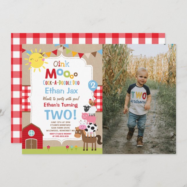 Farm Birthday Invitation Barnyard Birthday Party (Front/Back)