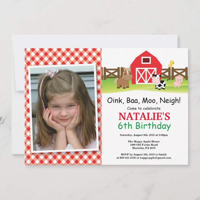 Farm Birthday Invitation Barnyard Party (Front)
