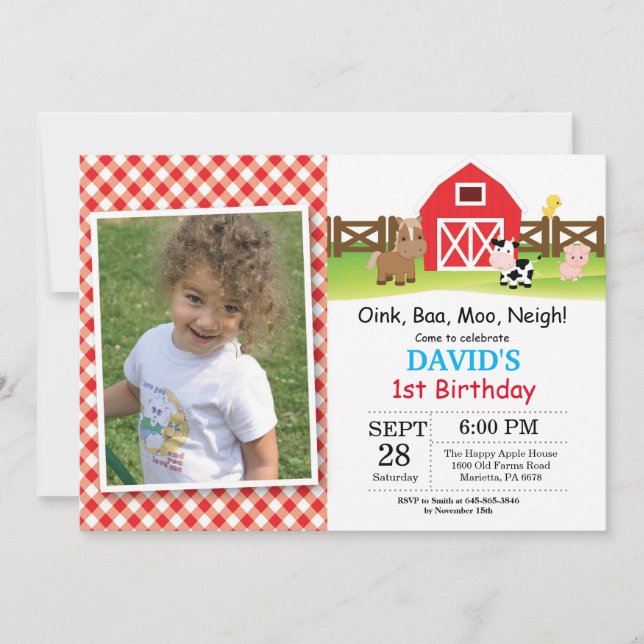Farm Birthday Invitation Barnyard Party (Front)