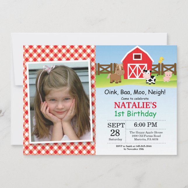 Farm Birthday Invitation Barnyard Party (Front)