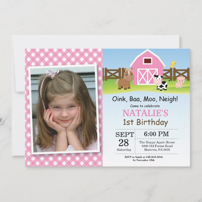 Farm Birthday Invitation Barnyard Party (Front)