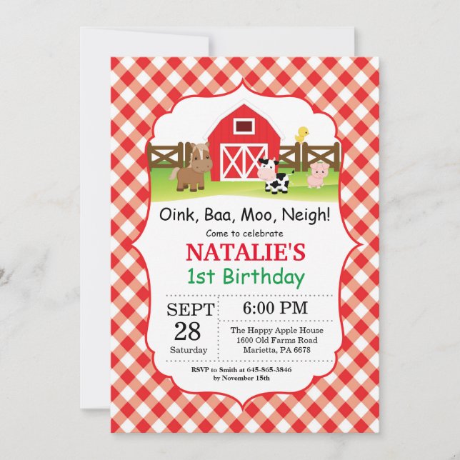 Farm Birthday Invitation Barnyard Party (Front)