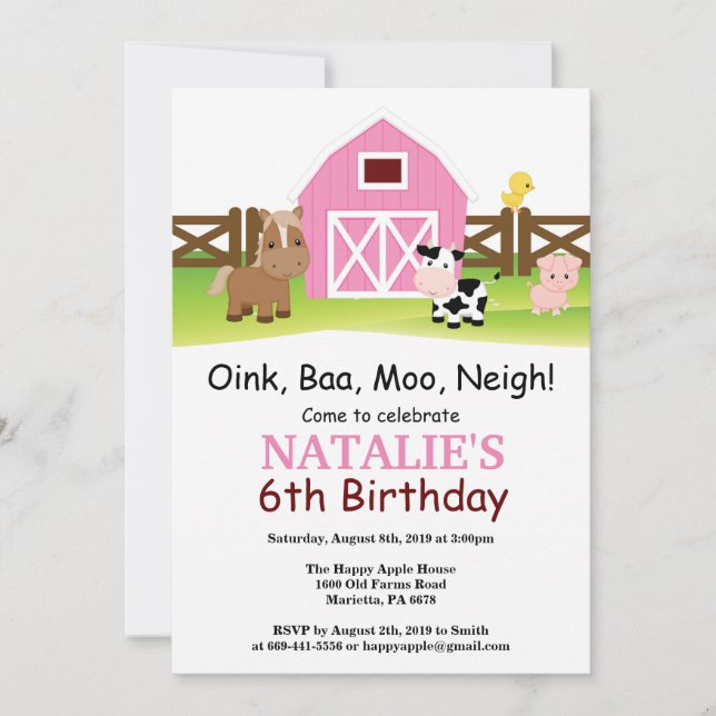 Farm Birthday Invitation Barnyard Party (Front)
