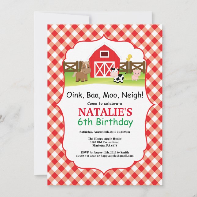 Farm Birthday Invitation Barnyard Party (Front)