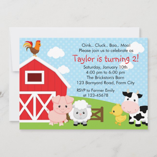 Farm Birthday Invitation - Boy (Blue) - Barnyard (Front)