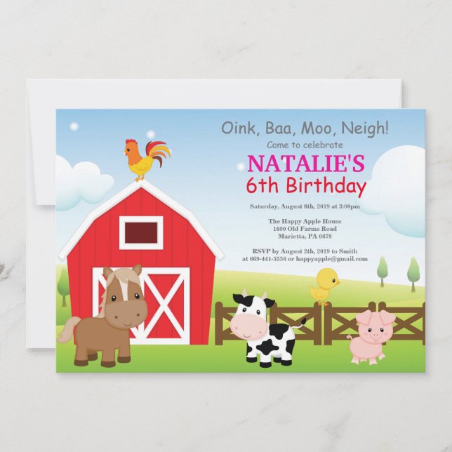 Farm Birthday Invitation Country Barnyard Party (Front)