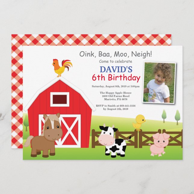Farm Birthday Invitation Country Barnyard Party (Front/Back)