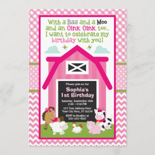 Farm Birthday Invitation Girl Barnyard Birthday