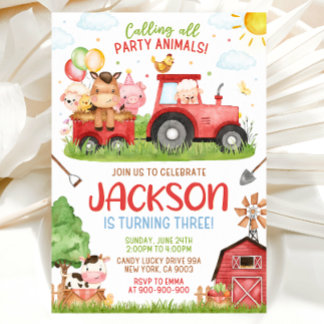 Farm Birthday Invitation, Red Barnyard Invitation