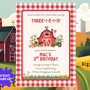 Farm Birthday Invitation Template, Three I E I O I