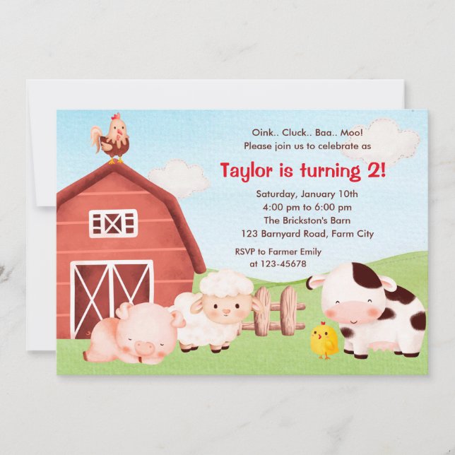 Farm Birthday Invitation - Watercolor - Barnyard (Front)