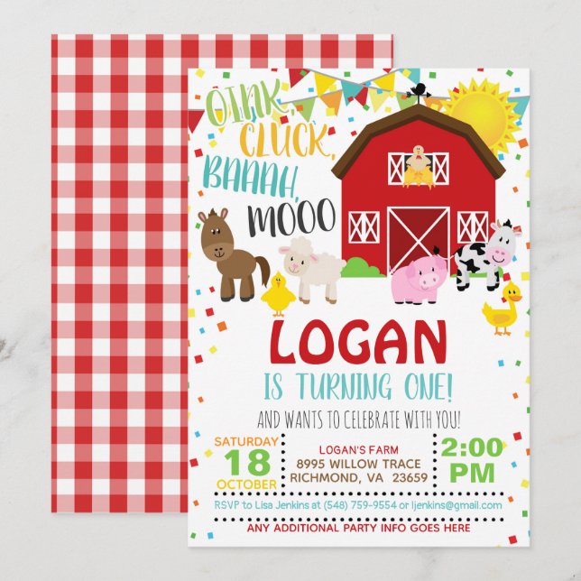 Farm Birthday Invitation - White (Front/Back)