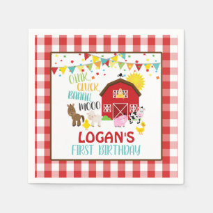 Farm Birthday Napkin - White