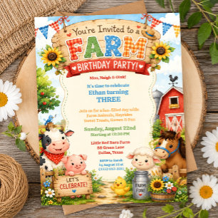 Farm Birthday Party Barn Animal Invitation