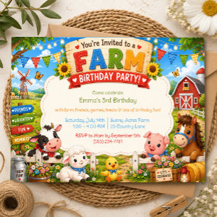 Farm Birthday Party Barn Animal Invitation