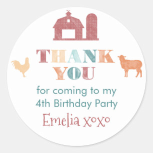 Farm Birthday Party Gender Neutral Thank You Favou Classic Round Sticker
