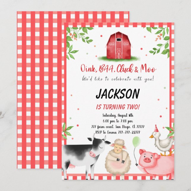 Farm Birthday Party Invitation (Front/Back)