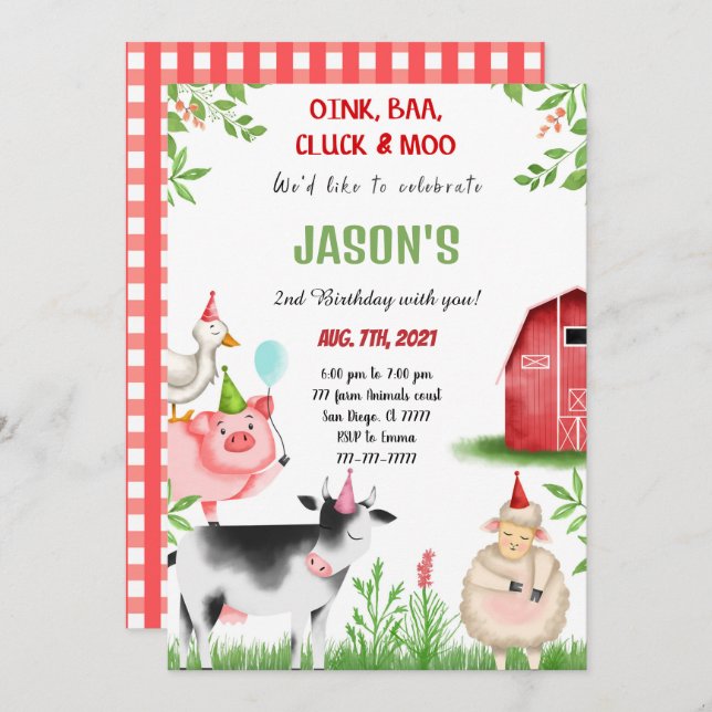 Farm Birthday Party  Invitation (Front/Back)