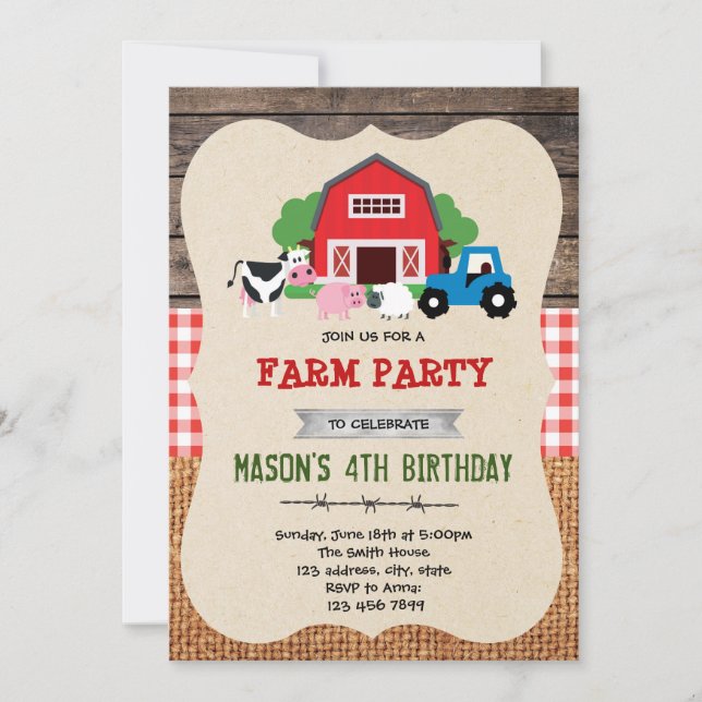 Farm birthday party invitation (Front)