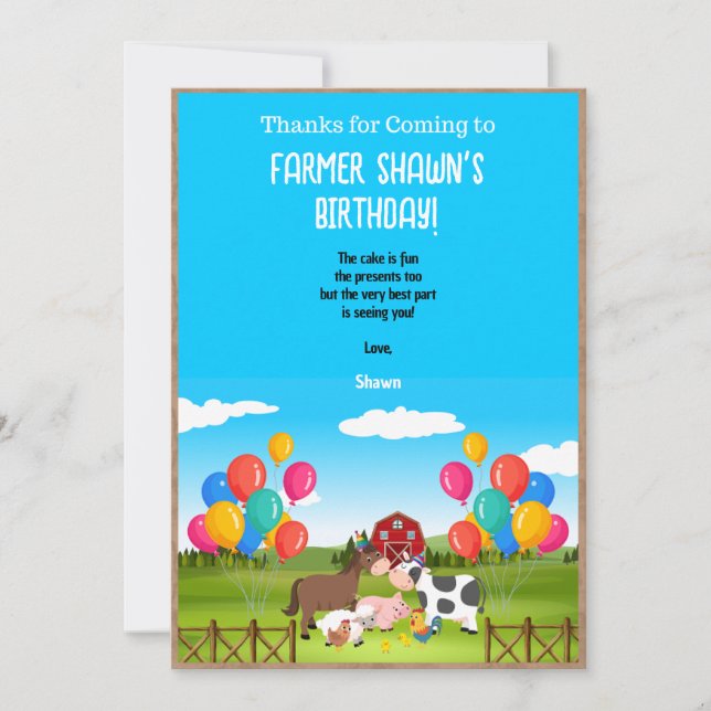 Farm Birthday Party Thank You Card (Front)
