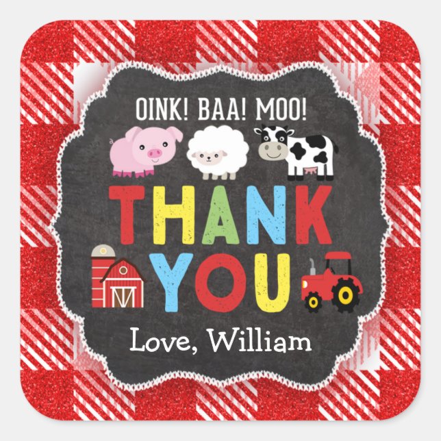 Farm Birthday Party Thank You Stickers Oink Baa (Front)