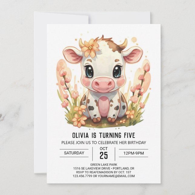  Farm Boho Barnyard Cow Birthday Invitation (Front)