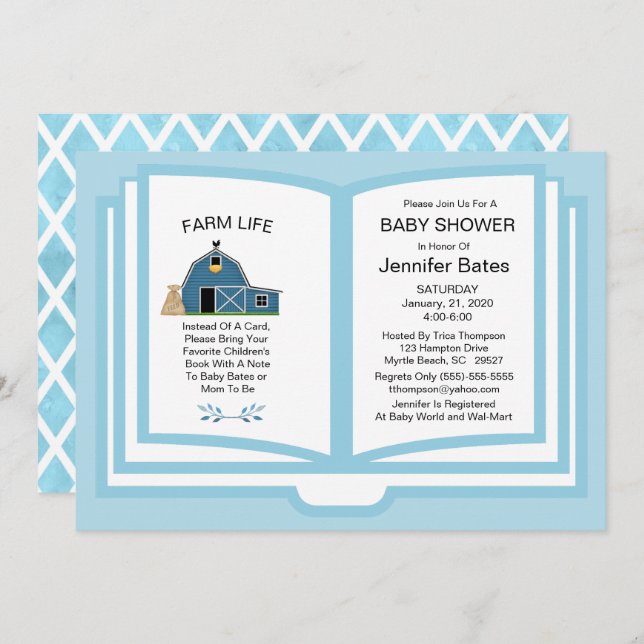Farm Book Theme Baby Shower Invitation (Front/Back)