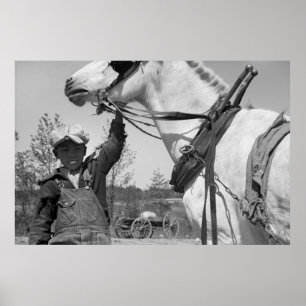 Farm Boy with Plough Horse, 1930s Poster