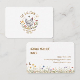 Farm Business Card Watercolor Grey Hen Wildflower
