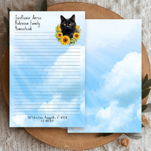 Farm Cat Sunflowers Lined Business Stationery