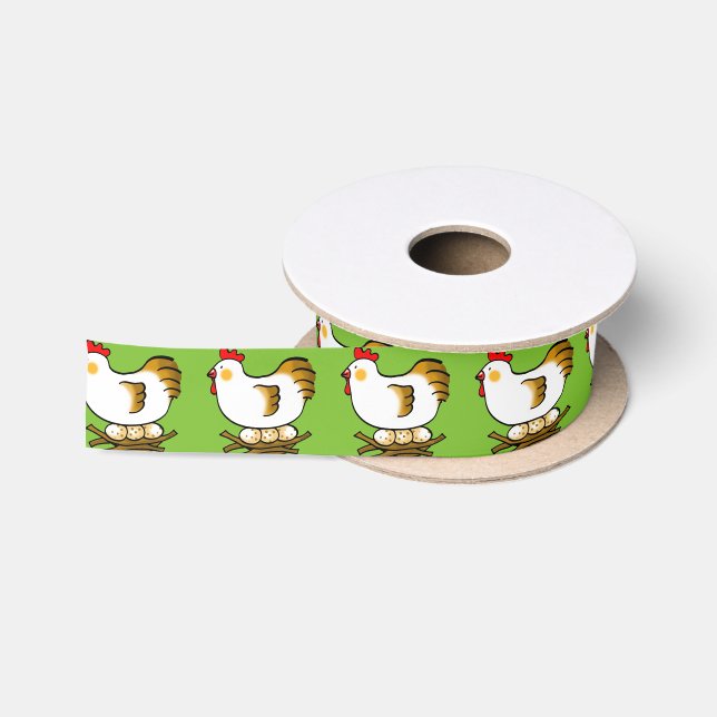 farm chicken and eggs satin ribbon (Spool)