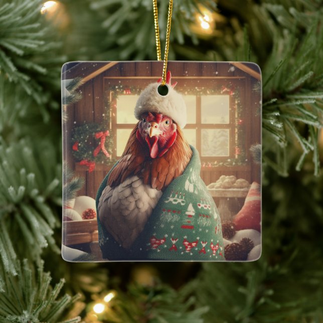 Farm Chicken Animal, Kawaii Cute Pet Lover Gift Ceramic Ornament (Tree)