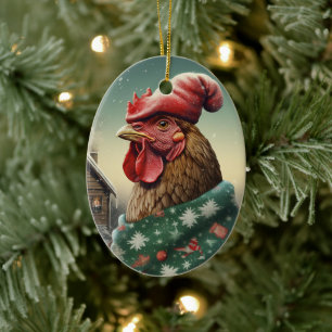 Farm Chicken Animal, Kawaii Cute Pet Lover Gift Ceramic Tree Decoration