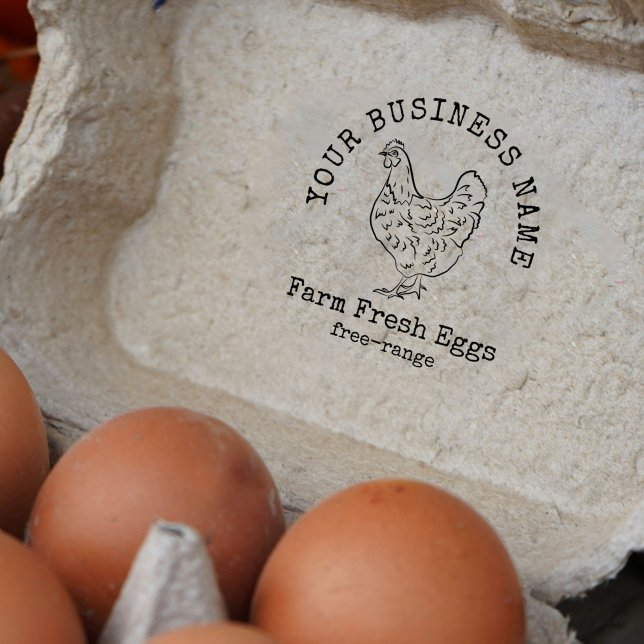 Farm Chicken Farm Fresh Eggs Stamp (Rustic farm fresh egg carton stamp with your custom business name)