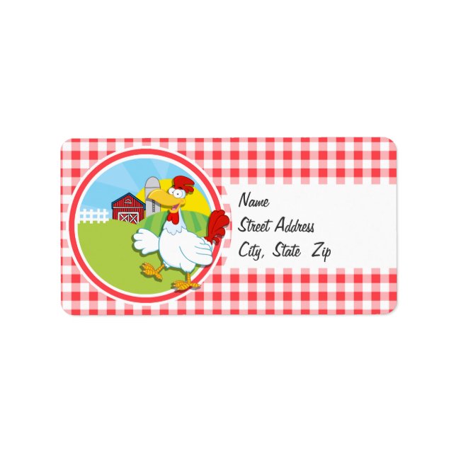 Farm Chicken; Red and White Gingham Label (Front)