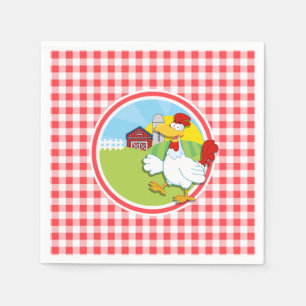 Farm Chicken; Red and White Gingham Napkin