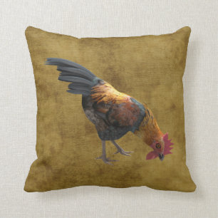Farm Chicken Rooster Rustic Country Barnyard Style Cushion